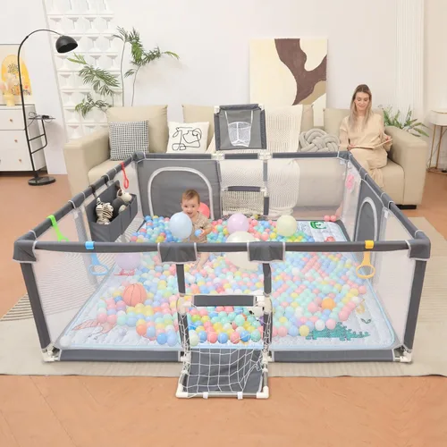 Miniatura 2 de Corralito para bebés y niños pequeños, 73"x71" corralito para bebés con alfombra para interiores y exteriores con corralito transpirable con pelotas