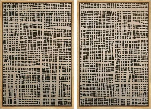 Miniatura 32 de SIGNWIN Lienzo enmarcado para pared, juego de arte de collage de ondas en espiral de mediados de siglo, formas abstractas, acogedor, neutro
