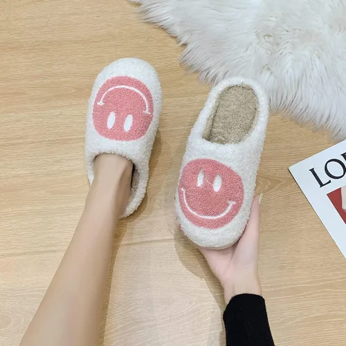 Miniatura 7 de PLMOKN Smile Face Slippers,Retro Soft Plush Lightweight House Slippers Slip-on Cozy Indoor Outdoor Slippers,Slip on Anti-Skid Sole