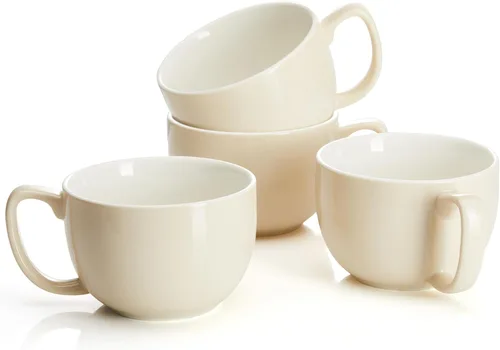 Miniatura 15 de Teocera Juego de 4 tazas de café grandes de 16 onzas, tazas de porcelana blanca gruesa para capuchino, café con leche, té y chocolate caliente