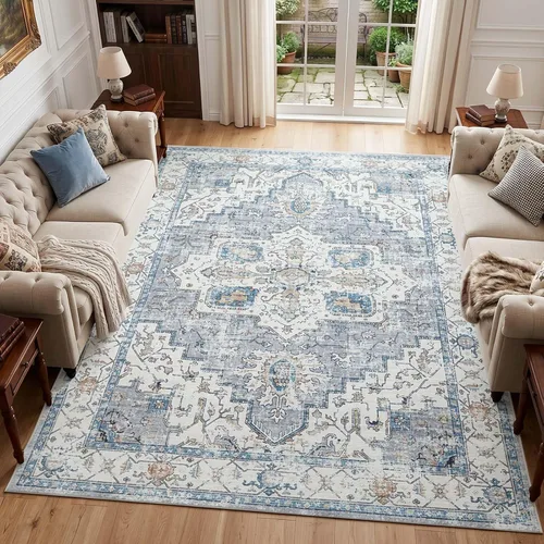 Miniatura 52 de jinchan Alfombra de área pequeña lavable floral vintage, alfombra de entrada simétrica de medio círculo de 2 x 3, alfombra de entrada suave de pelo