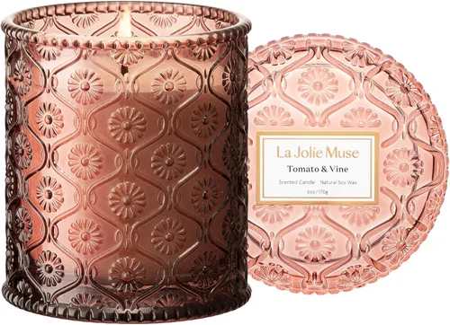 Miniatura 6 de LA JOLIE MUSE - Vela perfumada de Santal Rose – Azafrán, Rosa y Cuero 6 onzas de cera de soja natural 40 horas de combustión limpia Lista