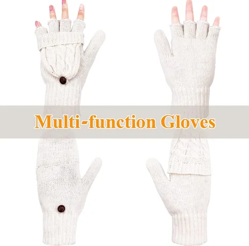 Miniatura 117 de Beurlike Guantes de invierno para mujer, de lana cálida, a prueba de viento, convertibles, sin dedos