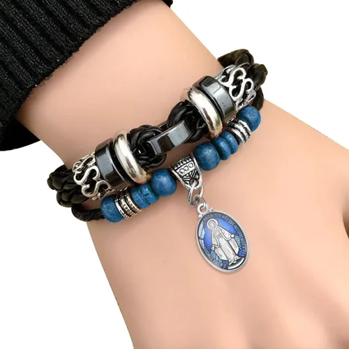 Miniatura 3 de 40 piezas ovaladas de aleación azul esmalte católica medalla milagrosa de la Virgen María colgante para bricolaje rosario collar pulsera mexicana