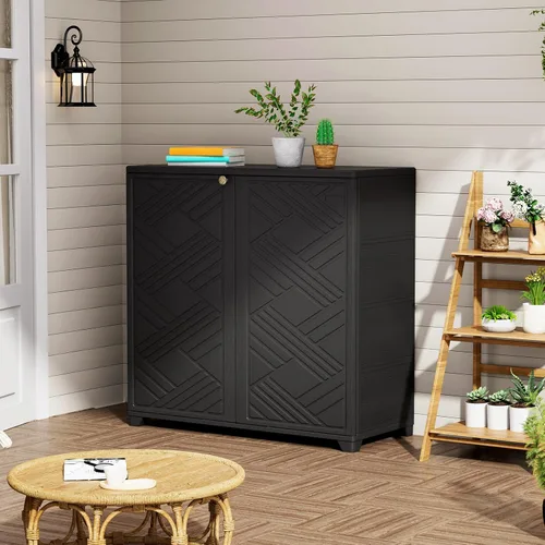 Miniatura 5 de ZZM Gabinete de almacenamiento para interiores y exteriores, impermeable, 34 x 15 x 34 pulgadas, caja de almacenamiento de plástico al aire libre