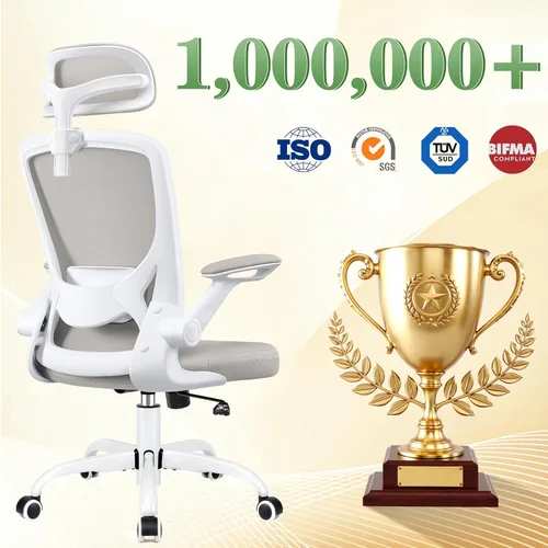 Miniatura 3 de BESTFAIR Silla de oficina ergonómica, sillas de oficina de malla transpirable con soporte lumbar ajustable, brazos abatibles, silla de escritorio