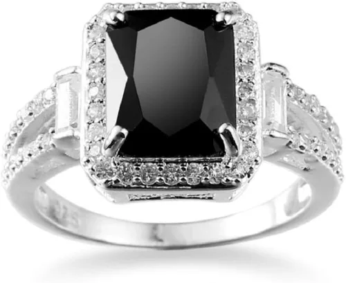 Miniatura 2 de Anillo de boda y compromiso para mujer, de plata de ley 925, con ónix negro, talla 6-10