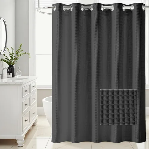 Miniatura 14 de Cortina de baño River Dream de 36" de ancho con diseño de ondas de gofre, sin ganchos, con forro a presión, cortina de baño de tela de mezcla