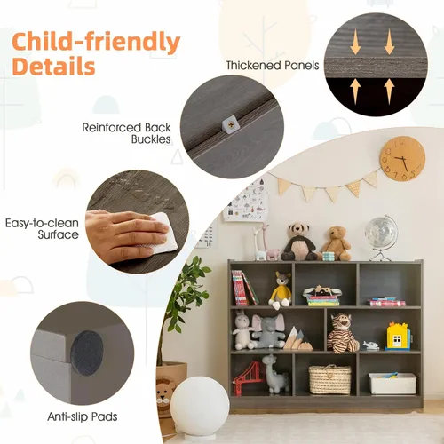 Miniatura 6 de Costzon Estantería de 3 estantes para niños, organizador de almacenamiento de juguetes de madera para libros y juguetes, estantería Montessori de 8