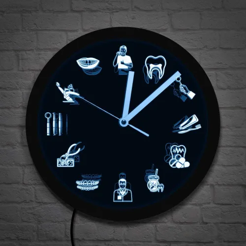 The Geeky Days Dentista Clínica Dental Neón Reloj de Pared Señal Dental Oficina Higienista Iluminación LED Decoración Regalo