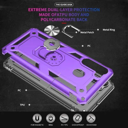 Miniatura 3 de Samsung A21 - Funda para teléfono Galaxy A21 con protector de pantalla, funda protectora de grado militar con anillo para Samsung Galaxy A21 (negro)
