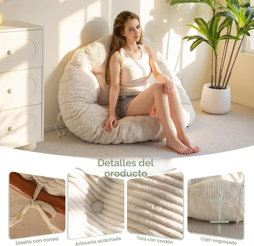 Miniatura 3 de HIGOGOGO Cojín para silla Papasan con funda de corduroy (sin silla), cojín de apoyo de 48 x 48 pulgadas, cojín para silla acolchado, beige