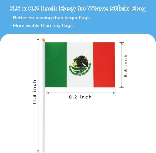 Miniatura 2 de Bandera de México, bandera mexicana, pequeñas mini banderas de mano de México en palo, ideal para fiestas, desfiles, eventos deportivos