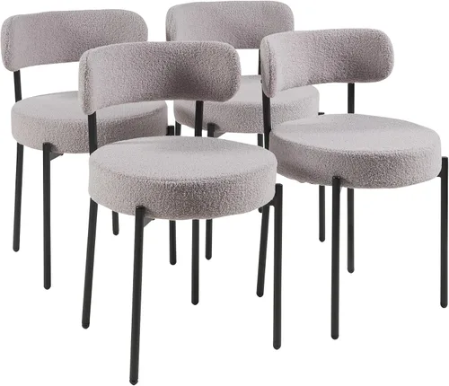 Panana Sillas de comedor modernas, sillas de comedor redondas tapizadas de mediados de siglo con patas de metal negro (4, gris)