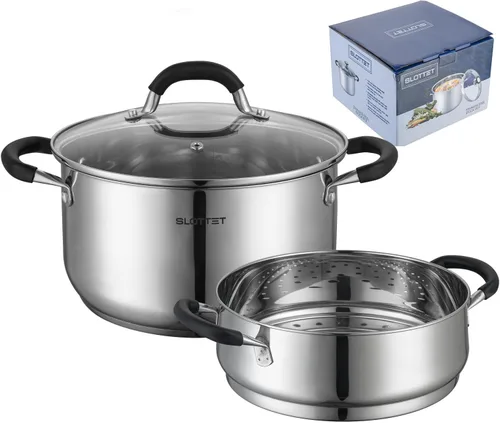 Miniatura 9 de SLOTTET Olla de Caldo de Acero Inoxidable de 6 Cuartos con Tapa de Vidrio con Colador, Olla de Sopa de 6 Qt Multiusos con Pico Vertedor, Mango