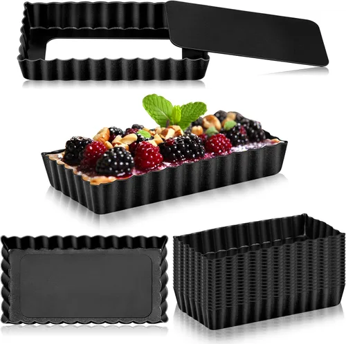 Miniatura 8 de Tessco for you 16 moldes para tartas para hornear, moldes para quiche de 4 pulgadas con parte inferior extraíble, moldes antiadherentes