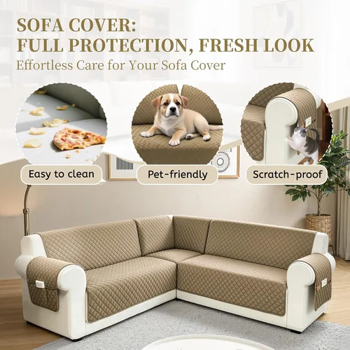 Miniatura 4 de Fundas para sofá seccional para perros 100% impermeables, funda de sofá de esquina en forma de L, para mascotas, de terciopelo, lavable
