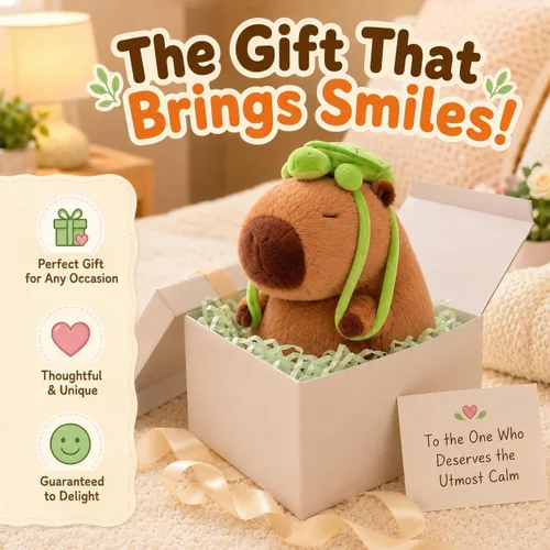 Miniatura 6 de Capybara - Peluche con mochila de tortuga desmontable, almohada Kawaii Capibaras Peluches de 9 pulgadas, animal de peluche suave para adolescentes