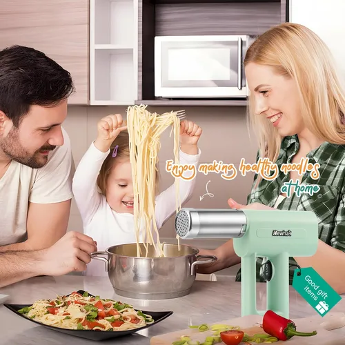 Miniatura 6 de Newhai Máquina de pasta portátil de mano 5 en 1, máquina de pasta inalámbrica con disco moldeador, máquina eléctrica de fideos para ramen