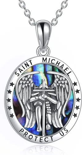 Miniatura 8 de YFN Collar de plata de ley San Miguel/San Cristóbal/Jesús/Virgen María para hombres y mujeres católico/protector/talismán collar con medalla