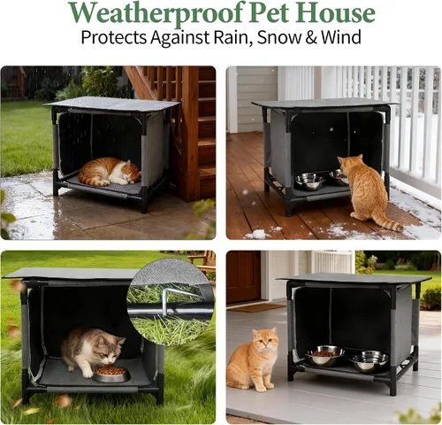 Miniatura 6 de Casa impermeable para gatos para estación de alimentación de gatos al aire libre, resistente a la intemperie, para gatos callejeros, gatos salvajes