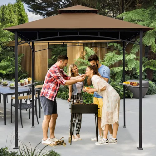 Miniatura 6 de EasyLee Cubierta de toldo para kiosco de parrilla de 8 x 5 pies, parte superior de repuesto impermeable con gancho en T, color marrón
