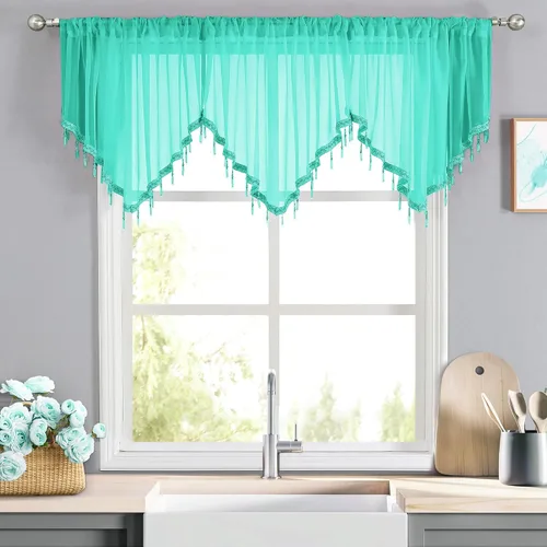 Miniatura 20 de WUBODTI Cortinas transparentes con cenefa con cuentas negras para ventanas, 1 unidad, cenefas de cortina semitransparentes para dormitorio y cocina