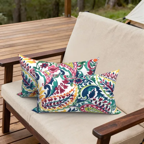 Miniatura 406 de Juego de 2 almohadas para exteriores de 16 x 16 pulgadas, repelentes al agua con interiores, para muebles de patio, hogar, jardín, geometría bohemia