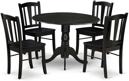 Miniatura 10 de East West Furniture DLDL3-BLK-W - Juego de muebles de comedor de 3 piezas que contiene una mesa de cocina redonda con gotas y 2 sillas de comedor