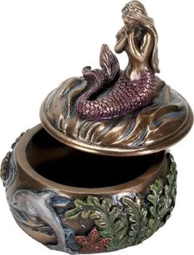 Miniatura 3 de SUMMIT COLLECTION Decorativo Art Nouveau - Sirenas del mar con la mano sobre el pecho sirena rezando fantasía caja de joyería de resina de 325