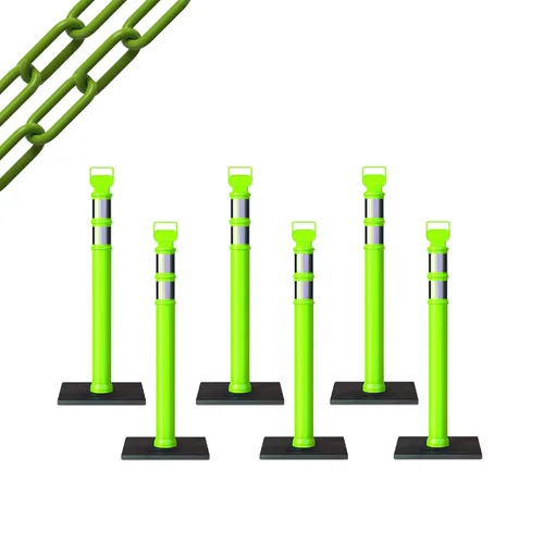 Miniatura 61 de Trafford Industrial - Paquete de 6 postes de delineador de 45 pulgadas, collares reflectantes de 3 pulgadas, base de goma de 10 libras