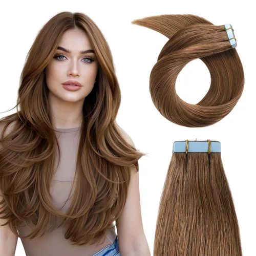 Miniatura 28 de YILITE Extensiones de cabello adhesivas de color rojo, 18 pulgadas, 50 g, 20 unidades, #99J, 100% cabello humano Remy, trama de piel sin costuras