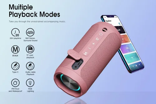 Miniatura 4 de EDUPLINK - Altavoz Bluetooth IPX7 impermeable, altavoz inalámbrico con graves, 20 horas de reproducción, emparejamiento estéreo TWS, altavoces