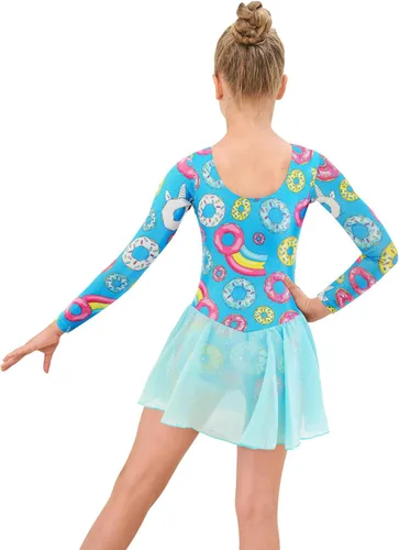 Miniatura 4 de EQSJIU Leotardos de gimnasia con falda para niñas, tutú de ballet, vestido de danza, leopardo, sirena, unicornio, falda de gimnasia