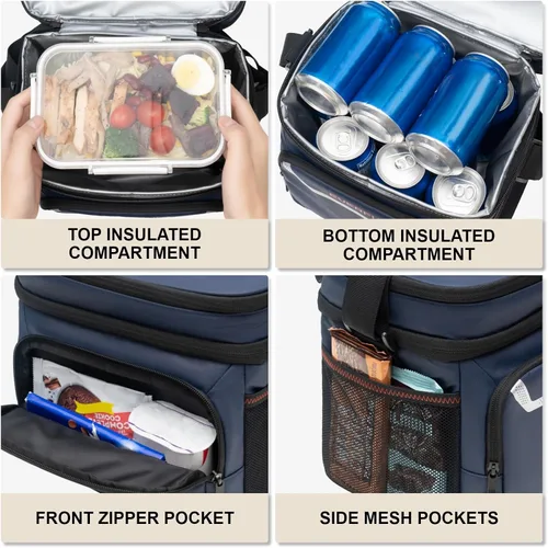 Miniatura 5 de EVERFUN Insulated Lunch Bag Soft Lunch Box for Men Dual Compartments Small Lunch Box Collapsible Waterproof Leak-Proof for Work