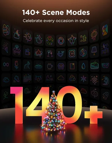 Miniatura 5 de Govee Cadena de luces brillantes de Navidad de 99 pies, cadena de luces RGBWIC con 375 LED de cabeza de bala, controlada por aplicación, más de 140