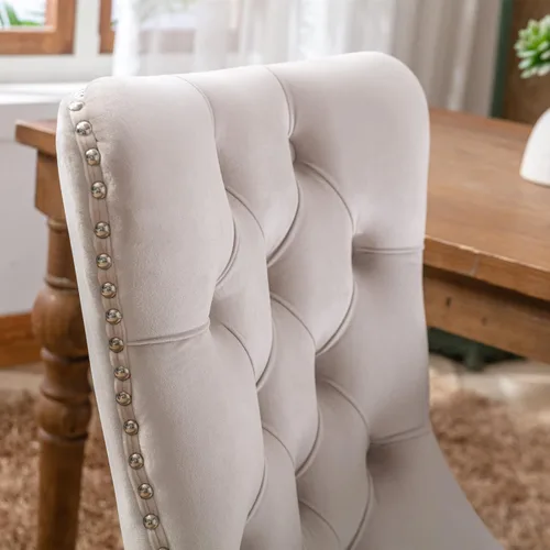 Miniatura 5 de Silla de comedor, cómoda silla de comedor tapizada de terciopelo, altura del asiento de 20 pulgadas, patas de madera maciza, patas de clavo, sillas