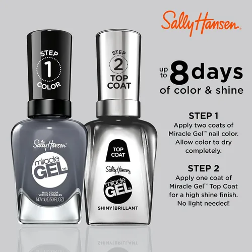 Miniatura 5 de Sally Hansen Miracle Gel Esmalte de uñas de calidad de salón Fórmula tipo gel, sistema de dos pasos, no necesita luz UV, larga duración Opaco