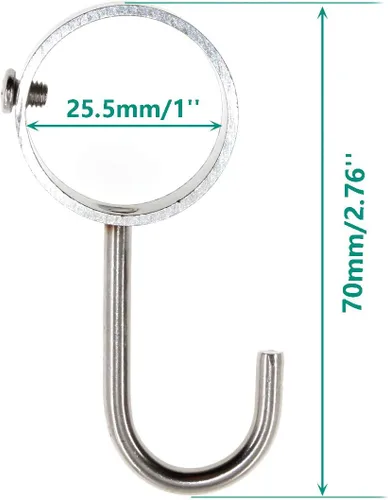 Miniatura 2 de Ganchos de acero inoxidable para colgar ollas y sartenes, toallas, guantes de horno, se adaptan a varillas de 0.984 in de diámetro, paquete de 6