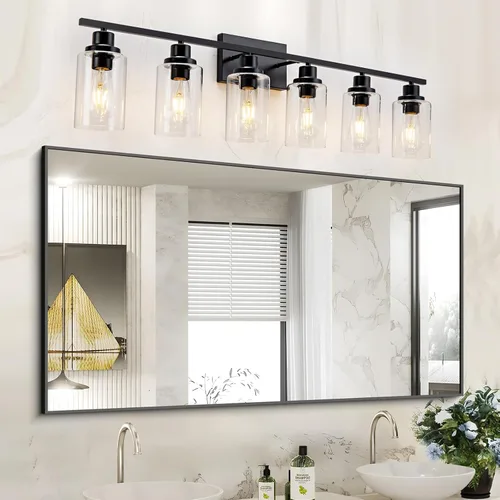 Miniatura 2 de Accesorio de Iluminación para Baño de 6 Luces Lámpara Negra para Tocador Sobre Espejo Apliques de Iluminación de Pared Estilo Casa de Campo Moderna