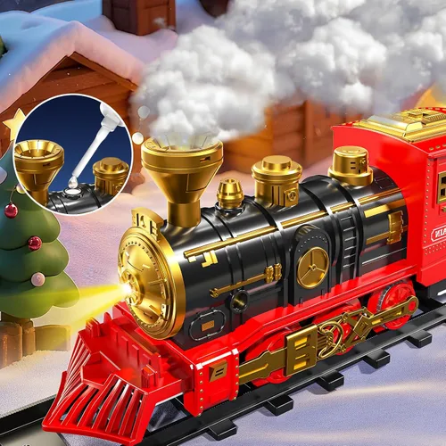Miniatura 5 de Juego de tren para niños de 3-5 4-7, juego de juguetes clásicos de tren eléctrico con motor de locomotora, luces y sonido con vapor, rieles
