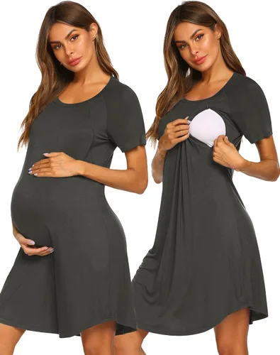 Ekouaer - Vestido 3 en 1 para maternidad, trabajo de parto y lactancia prenda para hospital, para dormir y amamantar.