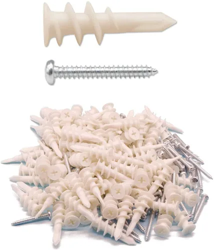 Miniatura 8 de IMScrews Juego de 100 anclajes de plástico autoperforantes para paneles de yeso con tornillos, kit de anclajes de pared con 50 tornillos/50 anclajes
