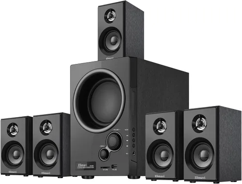 Elimavi Sistema de sonido envolvente 5.1 con sistema estéreo de subwoofer de 5.5 pulgadas para el hogar con altavoces de cine en casa de rango medio