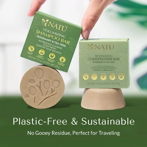 Miniatura 5 de NATÚ BOTANICALS Barra de champú voluminizadora – Restablecimiento del cuero cabelludo de romero y árbol de té, champú sólido ligero