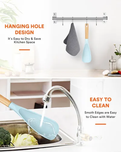Miniatura 7 de Cuchara de cocina para utensilios de cocina antiadherentes, ideal para cocinar y servir silicona mate resistente sin BPA, cuchara con mango de Azul