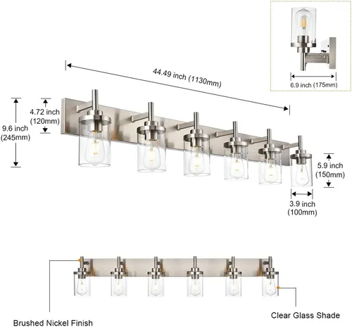 Miniatura 6 de Lámpara de tocador de baño sobre espejo, lámparas de pared de baño negras, iluminación moderna con pantalla de vidrio transparente, aplique de pared