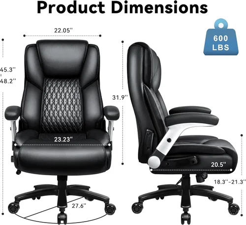 Miniatura 3 de Silla de oficina grande y alta, 600 libras, silla de oficina resistente para personas pesadas, silla de cuero de oficina ejecutiva con reposabrazos