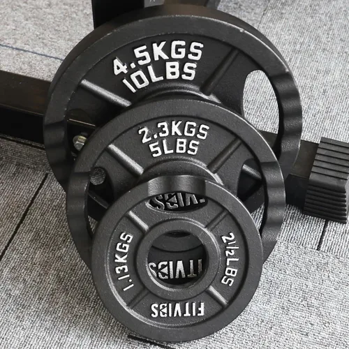 Miniatura 6 de Fitvids - Disco de pesas de hierro fundido olímpico de 2 pulgadas para entrenamiento de fuerza y levantamiento de pesas, estilo de dos agujeros, par