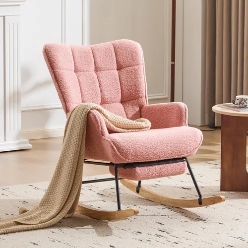 Miniatura 3 de Furniliving - Mecedora moderna tapizada para cuarto de bebé, silla de lectura con reposapiés retráctil, silla acentuada con respaldo alto, base
